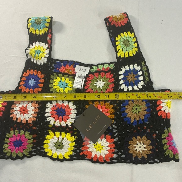 LE LIS Crochet Granny Square Crop Tank Top Boho Festival Patchwork Cottage Large - Picture 8 of 8